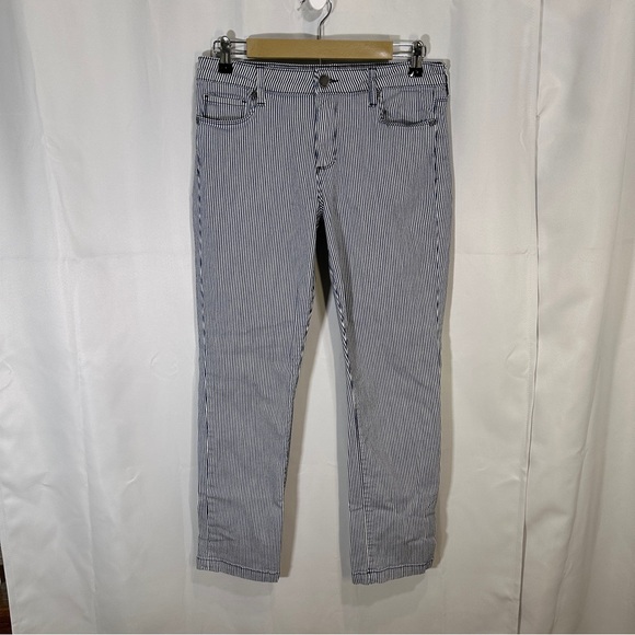 Kut from the Kloth Reese Ankle Straight Leg Striped Blue and White Jeans - Picture 1 of 12